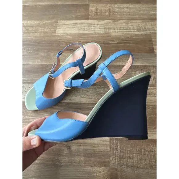 Women's J.Crew Bianca Colorblock Leather Ankle-Strap Wedges size 8 Retro Boho - Picture 5 of 7